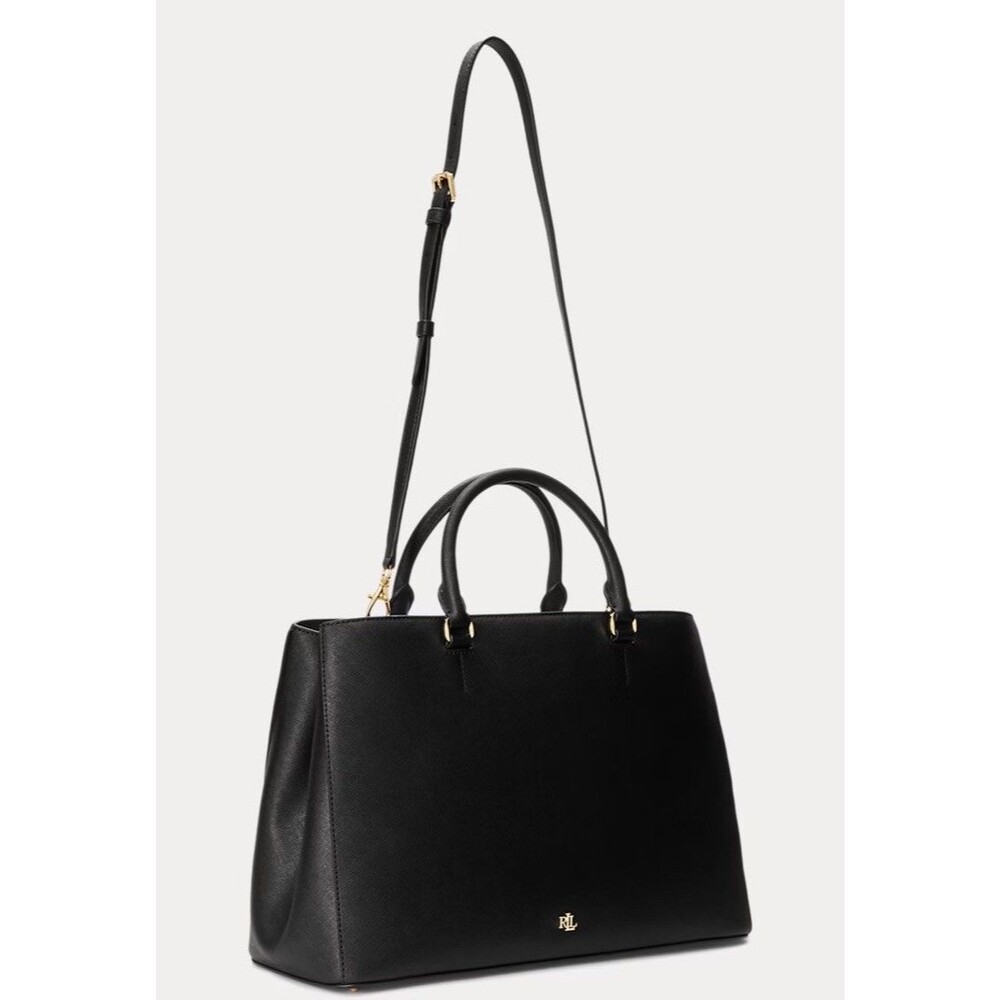 Ralph Lauren Hanna Black Leather Satchel Top Handle Crossbody Bag Gold